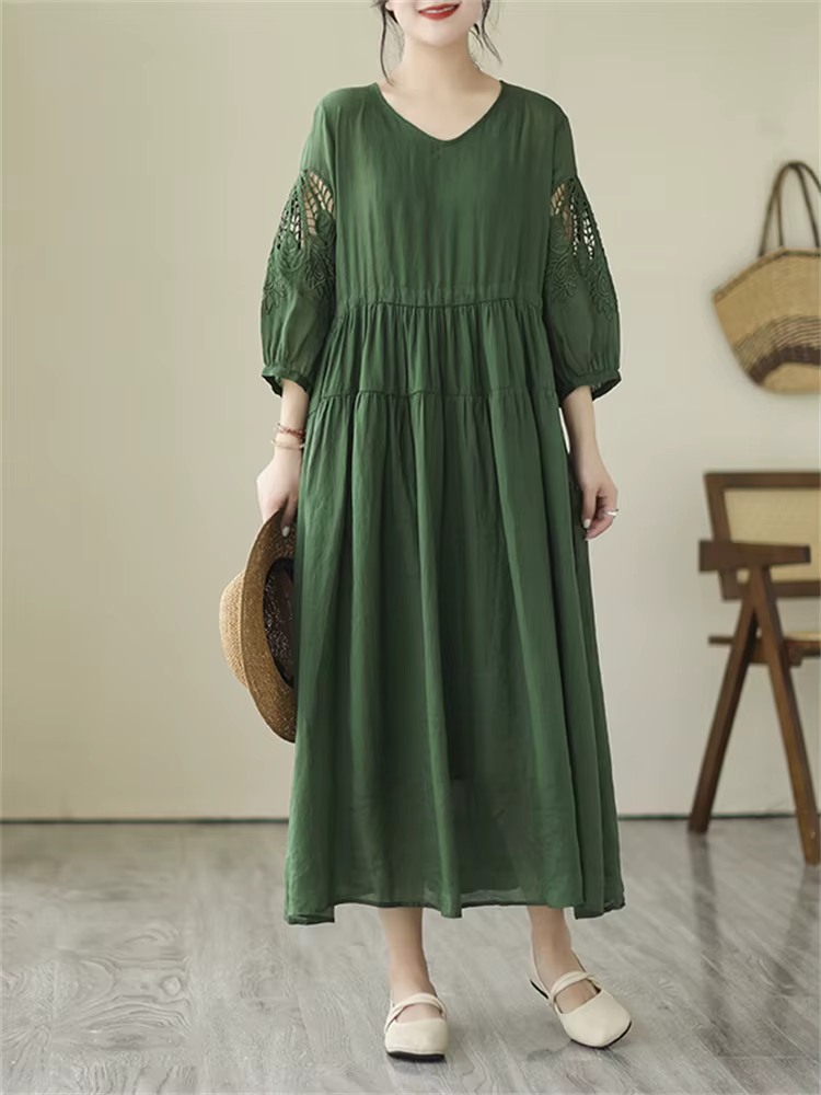 Robes d'été vintage de couleur unie pour femmes 2026 – Robe longue décontractée et respirante, éléga