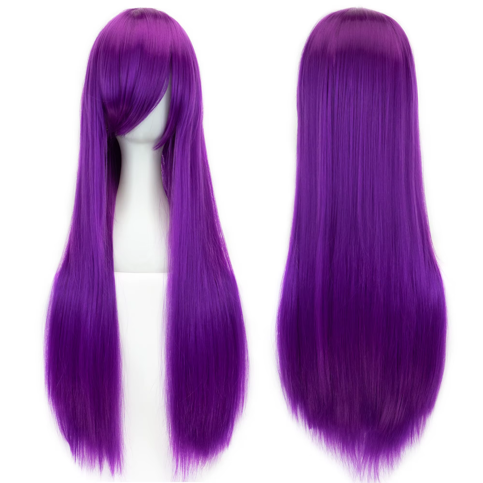 Soowee 80 cm de Long cheveux synthétiques blanc violet Cosplay perruques fête cheveux noirs perruque