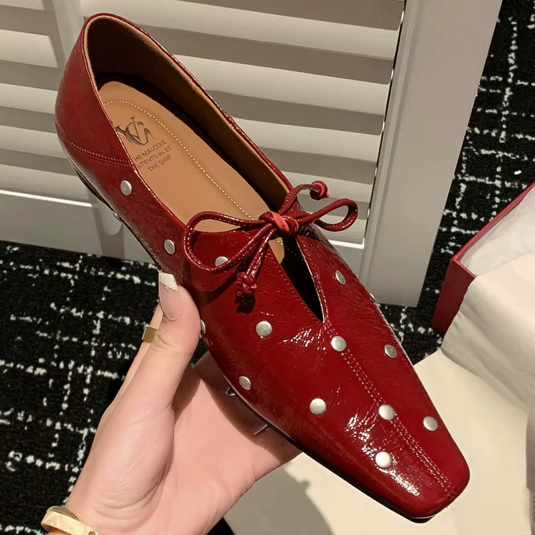 Espadrilles à lacets en cuir de vachette pour femmes, ballerines ald-on, chaussures à rivets souples