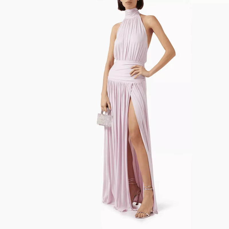 Robe de soirée d'été ajourée, sans manches, taille haute, mode, dos nu, couleur unie, longue, Sexy,