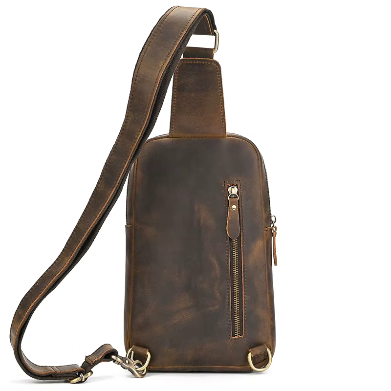 Sac de poitrine en cuir décontracté pour hommes, sacs de poitrine rétro pour hommes, sac à bandouliè