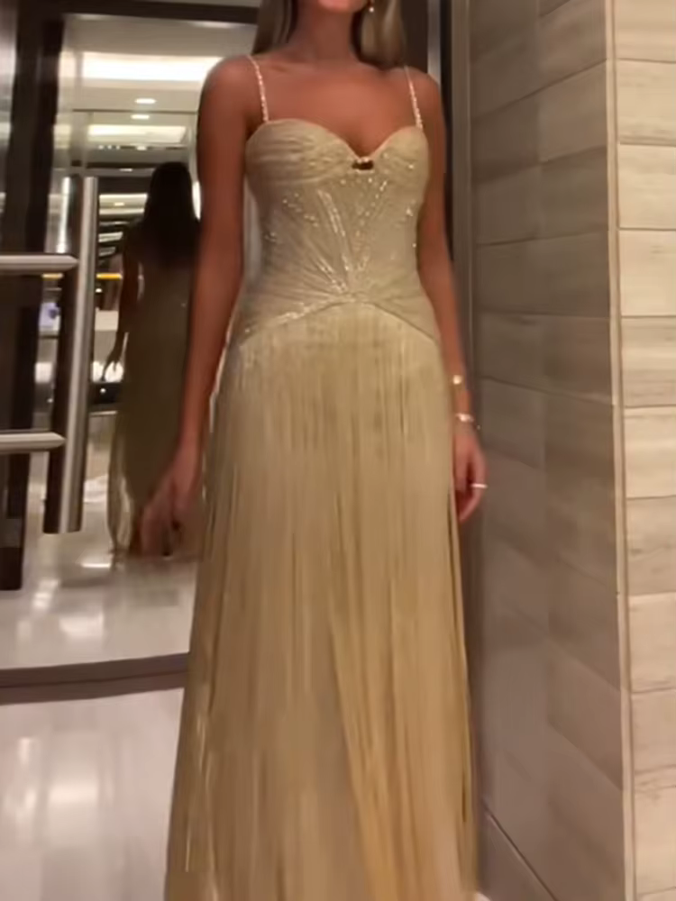 Robe portefeuille Sexy sans manches à franges creuses, dos nu, coupe cintrée, à paillettes brillante