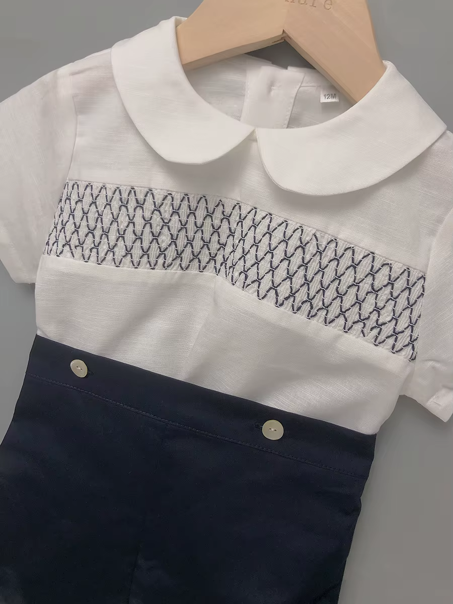 Ensemble de Boutique pour enfants, 2 pièces, smocks espagnol, en coton et lin, costume à manches cou
