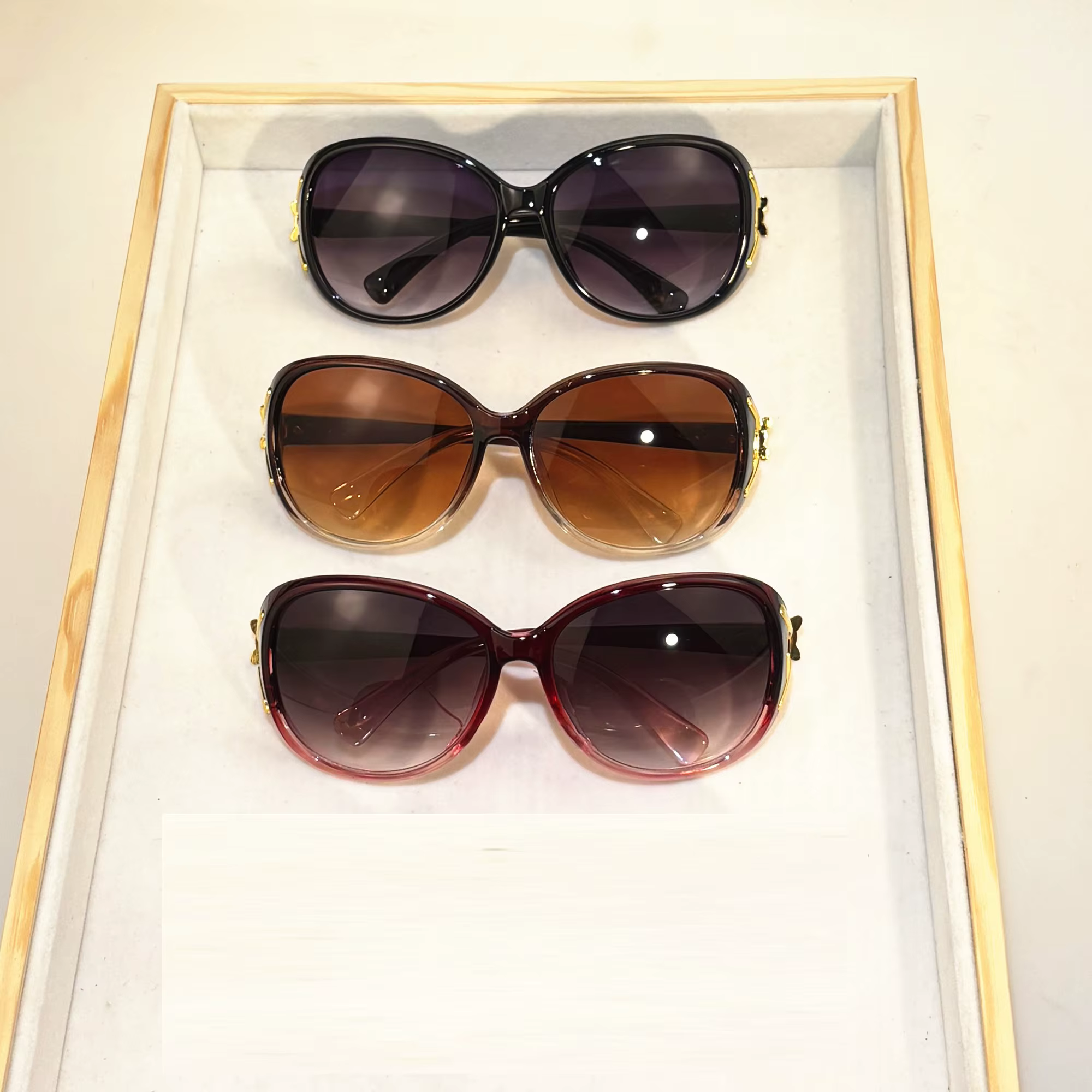 Lunettes de soleil en plastique pour femmes, 3 pièces, à la mode, grand cadre nickel é, UV400