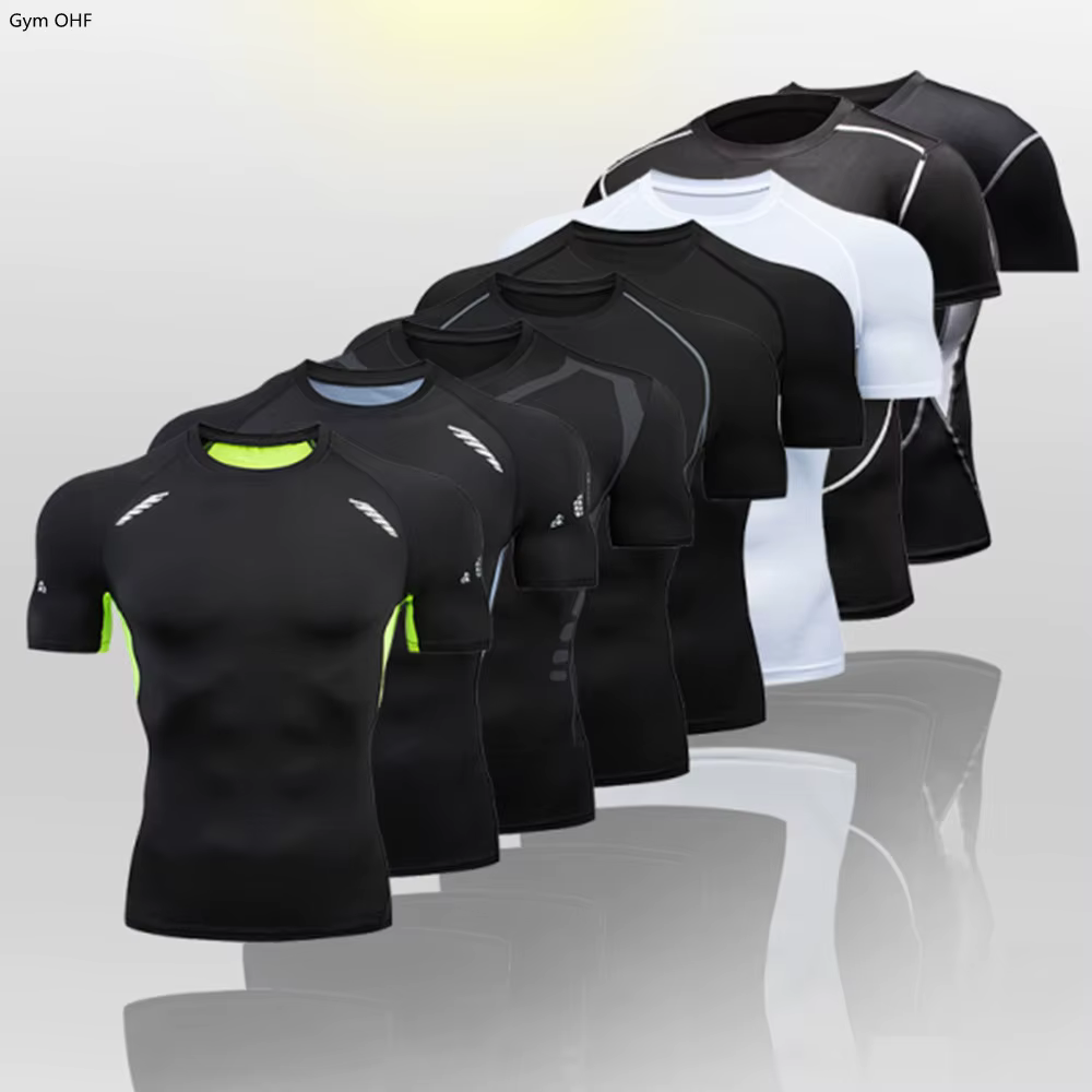 musculation sport homme tee shirt homme  T-shirt Rashguard à manches courtes pour homme, vêtement de