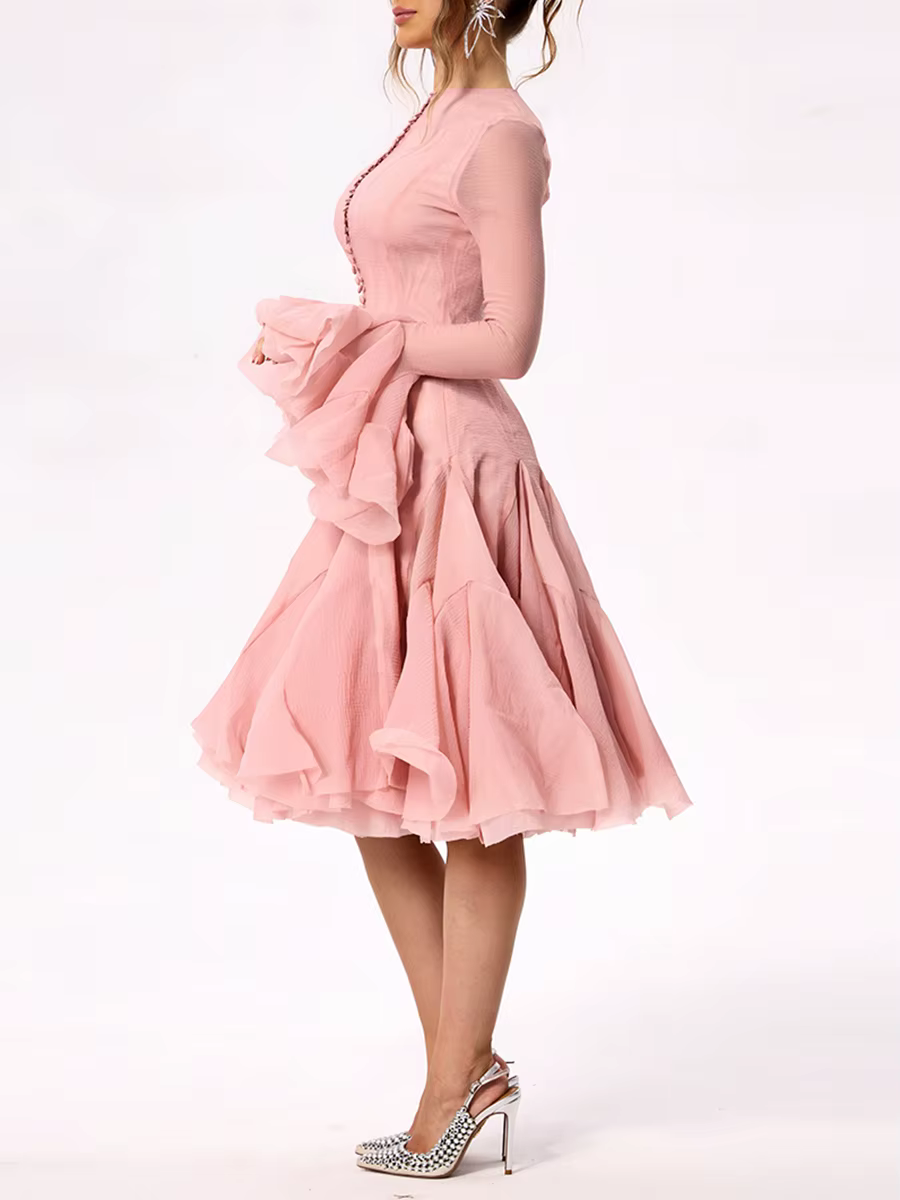 TWOTWINSTYLE – robe plissée irrégulière pour femmes, Patchwork, mode, manches longues lanterne, tail