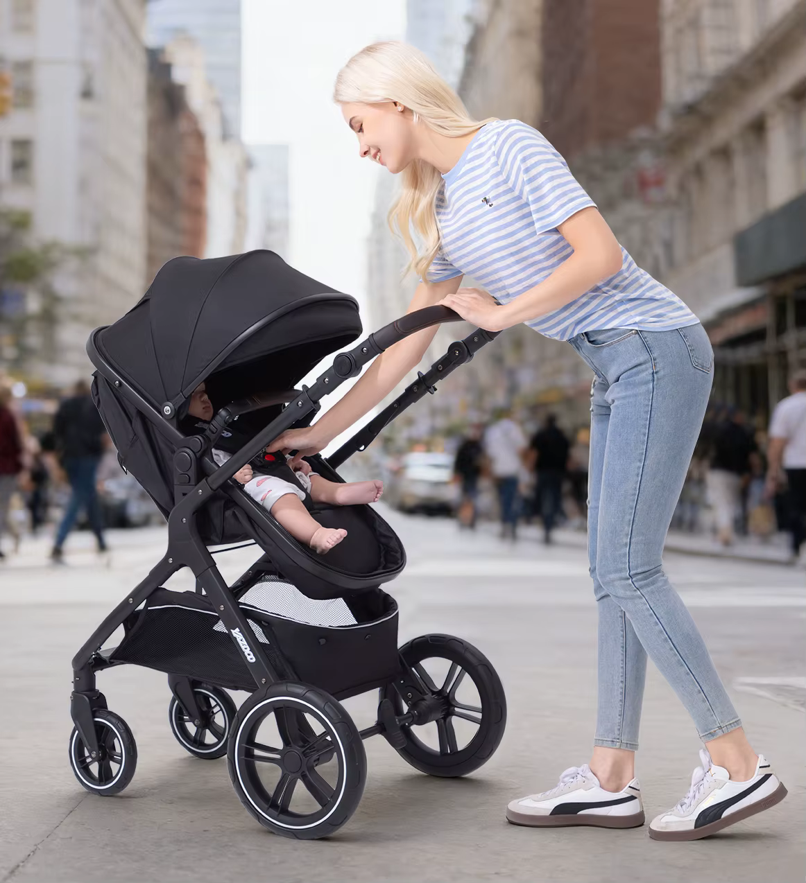 Poussette bébé 3 en 1 la plus récente, légère, avec siège haute, châssis en aluminium, système de vo