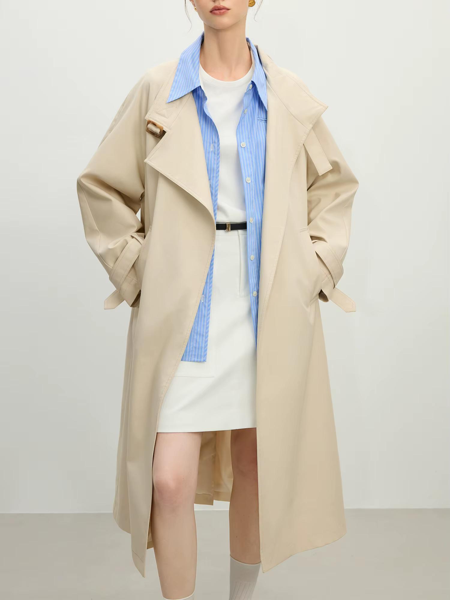 FSLE-Manteau long décontracté à col montant pour femme, tenue de bureau, style britannique, nouvelle