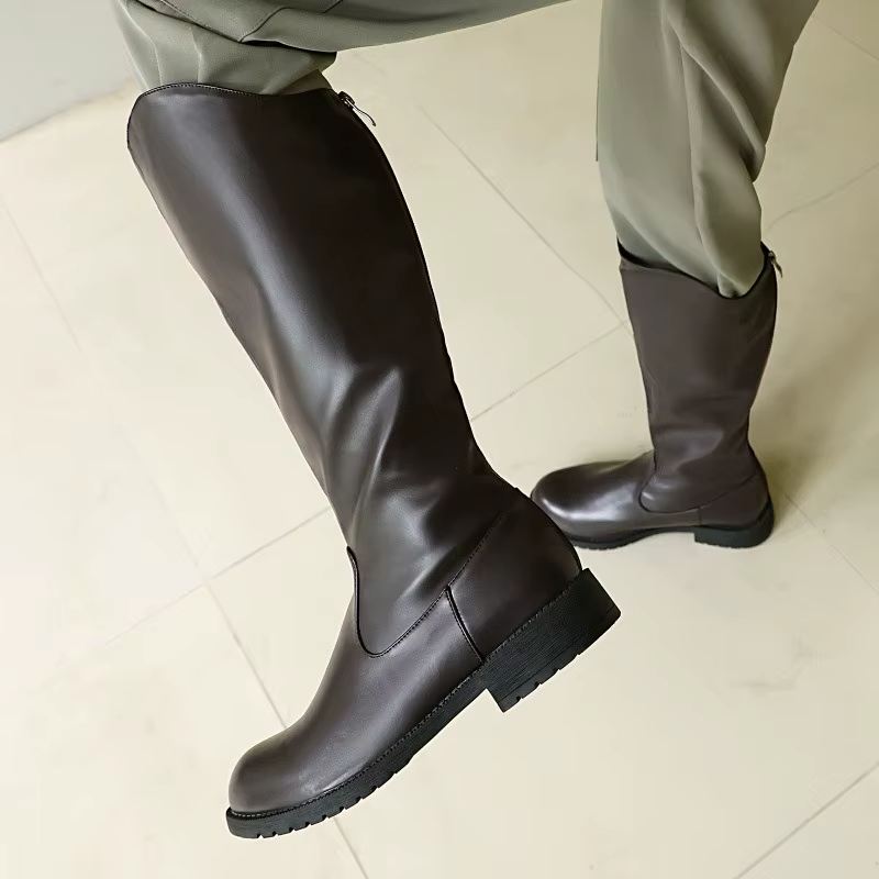 Bottes pour hommes à fermeture éclair, bottes longues unisexes à talons carrés, bottes hautes jusqu'