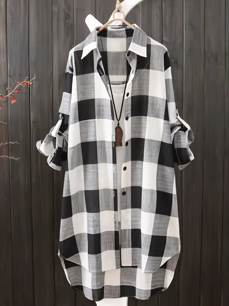 Chemisiers pour femmes grande taille 2025 nouvelle chemise ample à carreaux à rayures Vintage léger 