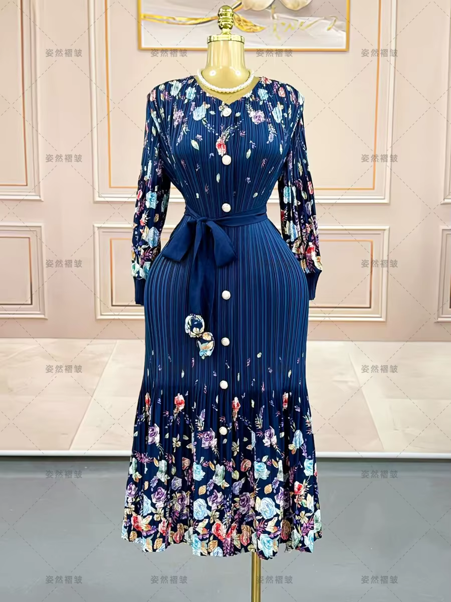 Miyake – robe plissée à manches longues pour femme, vêtement décontracté, jupe froissée, taille uniq