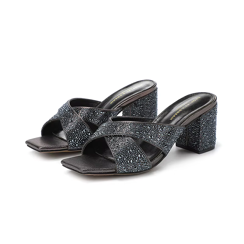 Pantoufles d'Été en Cuir group pour Femme, Chaussures à Talons Optiques, Parka Ouverte, à la Mode, i