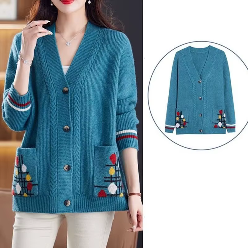 Pull court en tricot brodé pour femmes, pull femme, veste gilet, printemps, automne, 2024