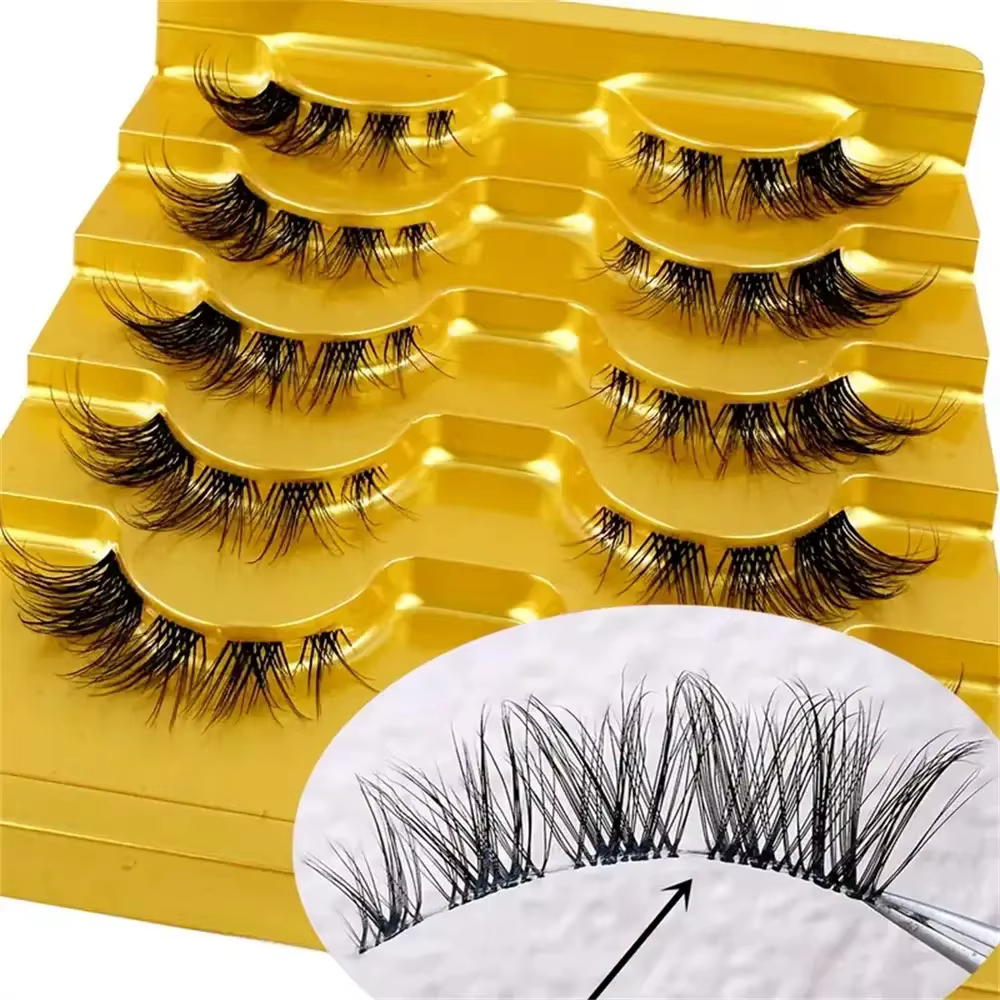 Extension de cils à tige invisible, faux cils en grappe croisée naturelle, nickel é 3D, maquillage p
