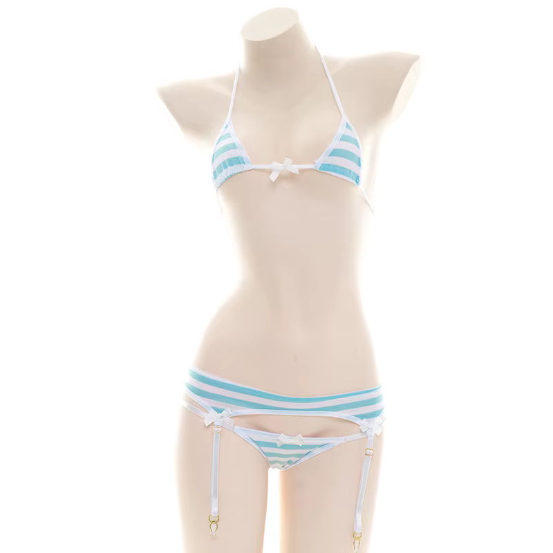 Soutien-gorge sexy Lolita pour femmes sous-vêtements Kawaii carnaval bleu rose blanc rayé mini bikin
