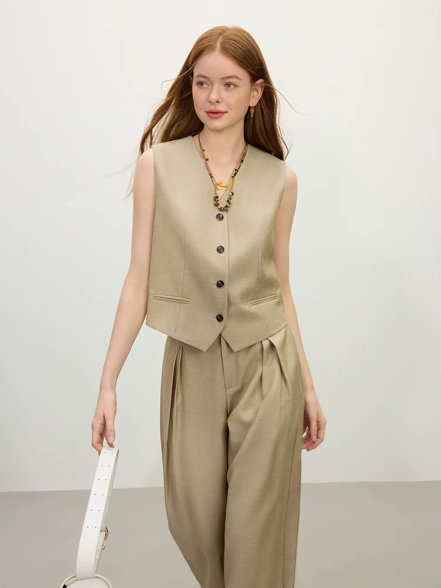 FSLE 2025 été vieux argent gilet pantalon à jambes larges ensemble Vintage sur mesure deux pièces ta