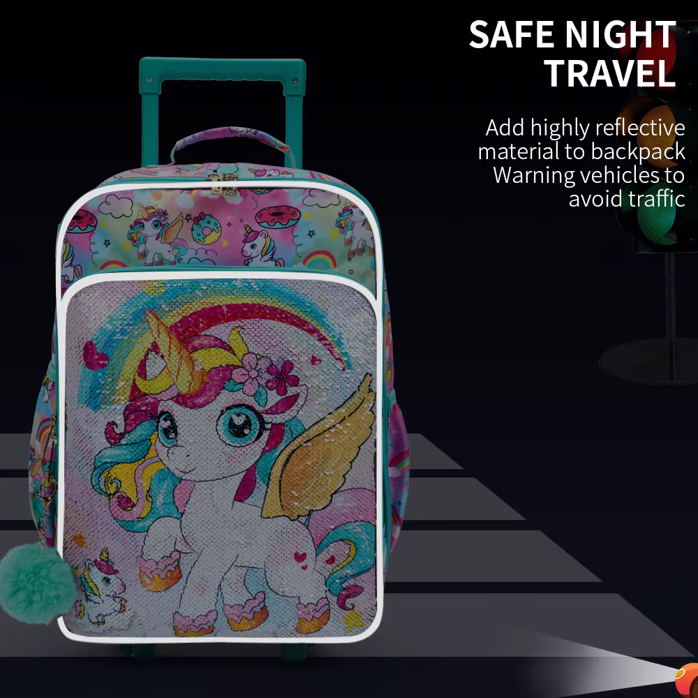 Valise de voyage à roulettes pour enfants, valise à main verte, design de dessin animé mignon et de