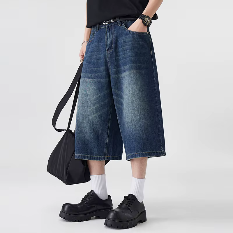 Short en Denim Non élastique pour hommes, sept cinq, ample, jambes larges, polyvalent, Style Simple,