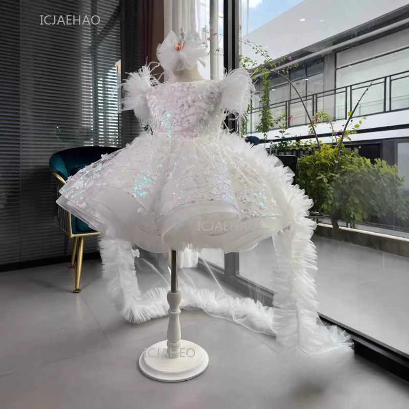 Robe de soirée pour filles, vêtements de princesse pour premier anniversaire, Costume en Tulle à pai