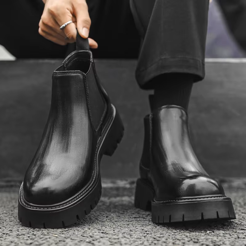 Bottes en cuir à l'offre elles optiques pour hommes, fourrure formelle d'affaires, courtes, style br