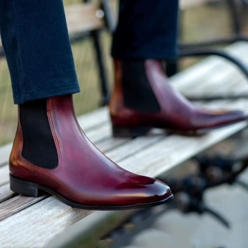 Bottines Chelsea à fond rouge pour hommes, bout rond, bottines d'affaires à enfiler, taille 38-46, b