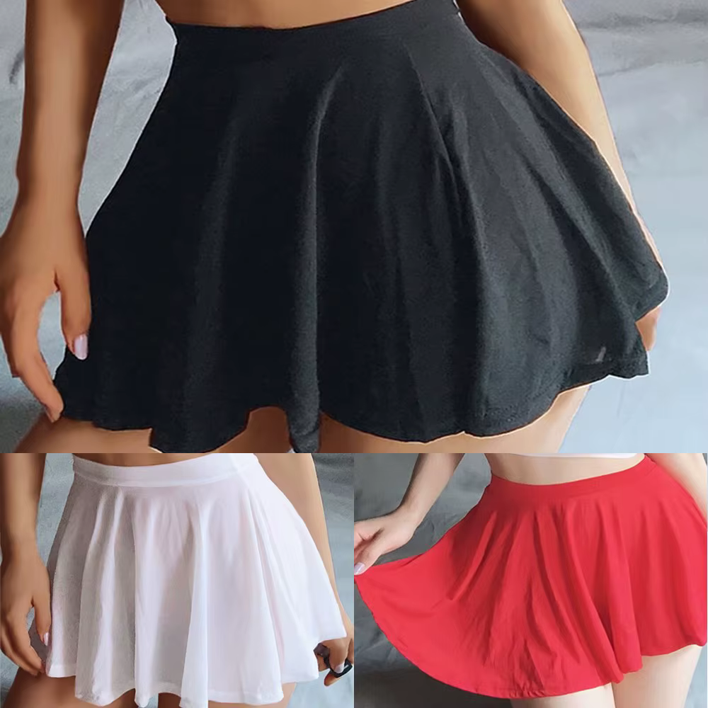 Mini jupe trapèze transparente plissée pour femme, taille haute, lingerie sexy, jupes transparentes,
