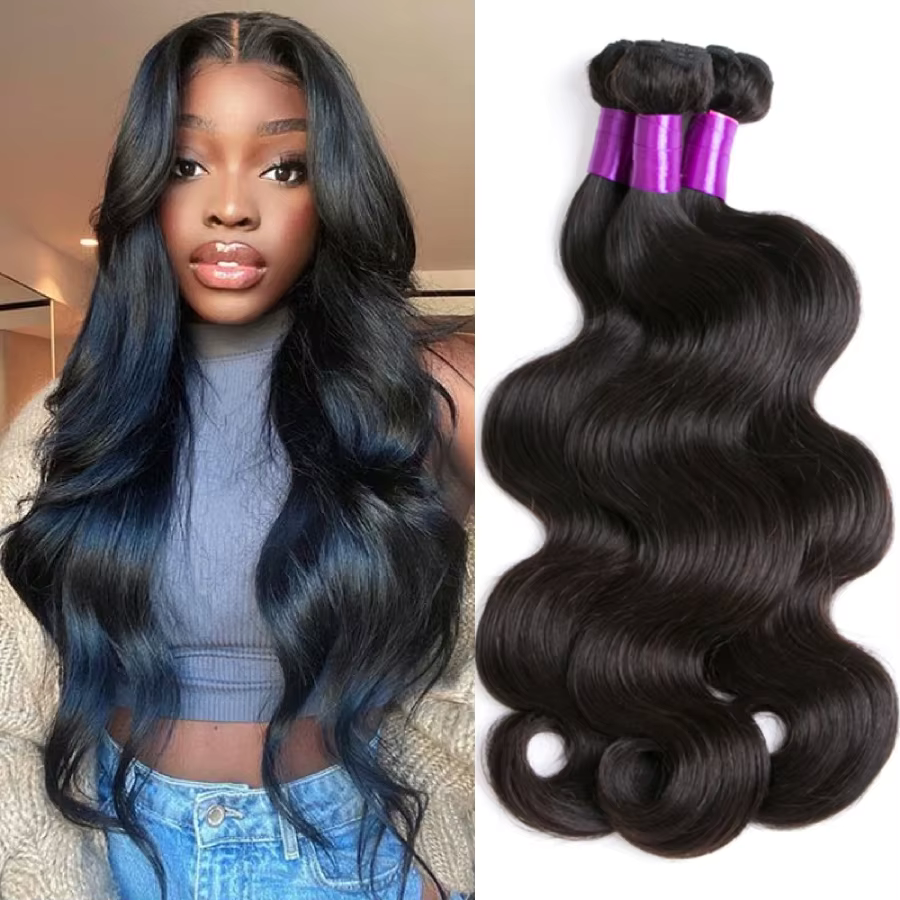 Extensions de Cheveux Humains Brésiliens Ondulés (Body Wave) – Lots de 1/3/4 Pièces, Noir Naturel, 1