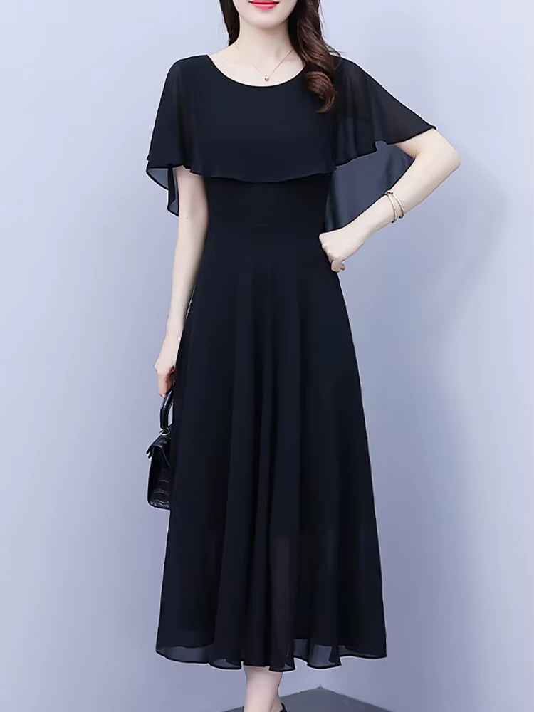 Robe longue d'été en mousseline de soie, à volants, décontractée, plage, vacances, élégante, moulant