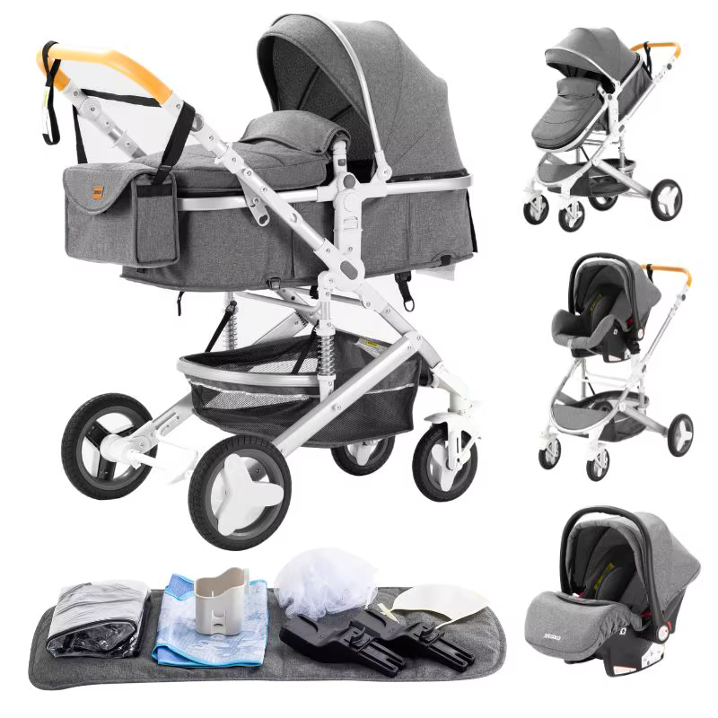 Poussette 3-en-1 Trio, poussette réversible avec cadre en aluminium et pliage en un clic pour bébé e