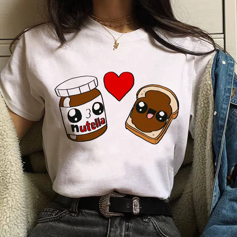 T-shirt femme années 90 avec image imprimée Nutella, décontracté, à la mode, Harajuku, dessin animé 
