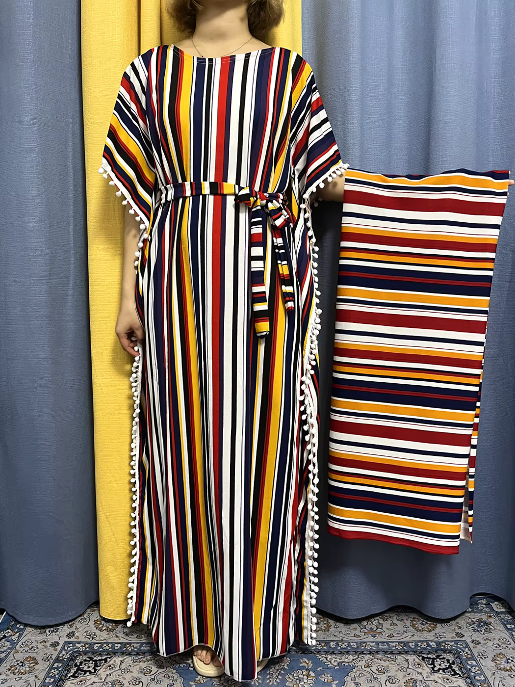 Abayas pour femmes 2023 imprimé rayure verticale glands élasticité coupe ample Femme Robe femme afri