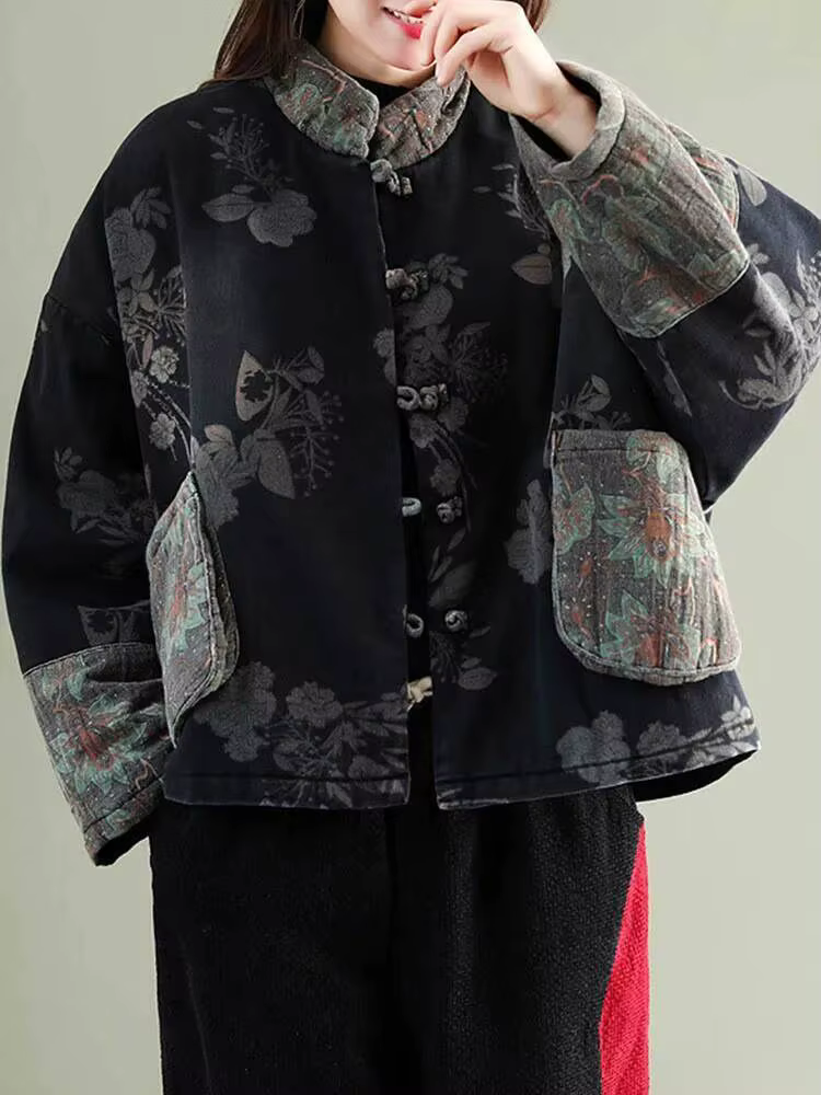 Amax LuluE Design chinois dames Parkas chauds femmes Vintage Floral Denim hiver rembourré vestes loi