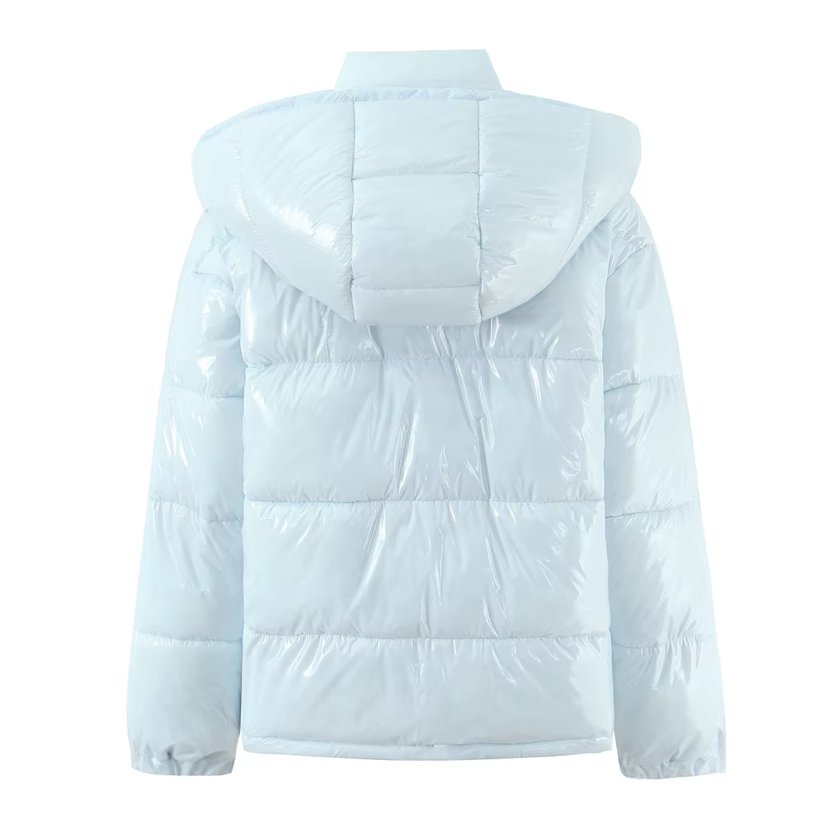 Nouveau hiver mode femmes bleu clair brillant fermeture éclair pain Parka manteau femme col montant 