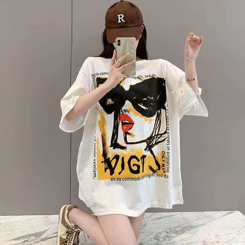 100% coton T-Shirt femmes tendance mode perles T-Shirt coréen dessin animé à manches courtes hauts f