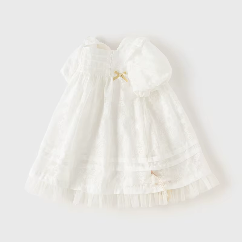 Dave Bella – robe de princesse pour filles, manches bouffantes, breloque en maille blanche, Noble, m