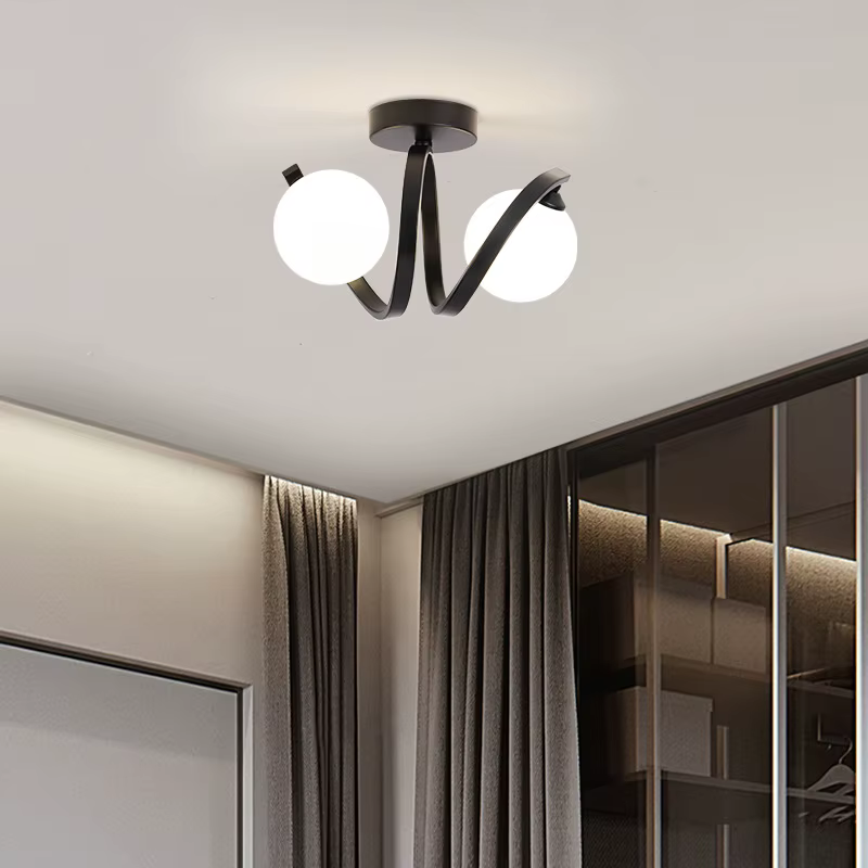 Plafonnier en verre au design minimaliste moderne, disponible en noir et en or, éclairage d'intérieu