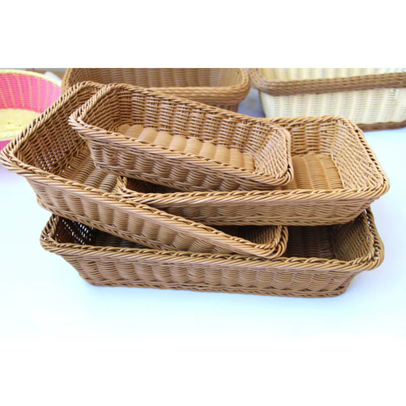 Panier en osier Imitation rotin tissé à la main, boîte de rangement rectangulaire, panier à pain pou