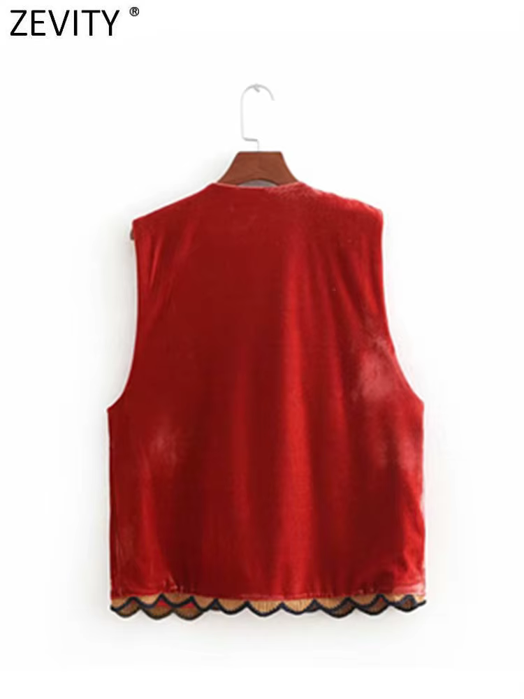 Zevity femmes Vintage paillettes fleur broderie gilet veste dames rétro style national patchwork déc