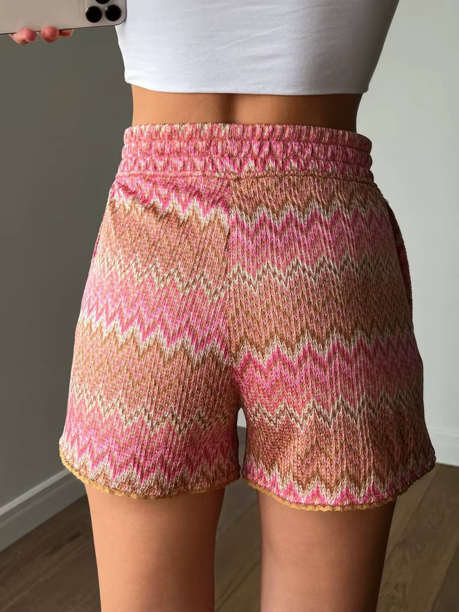 Hirsionsan-Short de plage chic à taille haute pour femme, vêtement d'été coloré, rayé, doux, décontr
