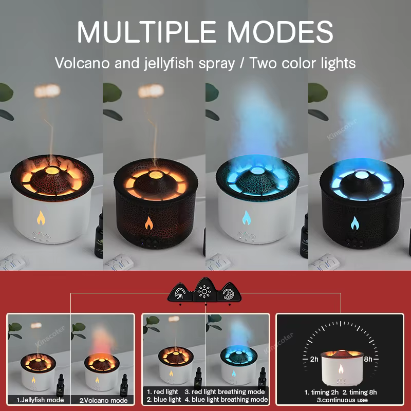 KINSCOTER volcan flamme diffuseur d'arôme méduse anneau de fumée humidificateur d'air 360ml aromathé