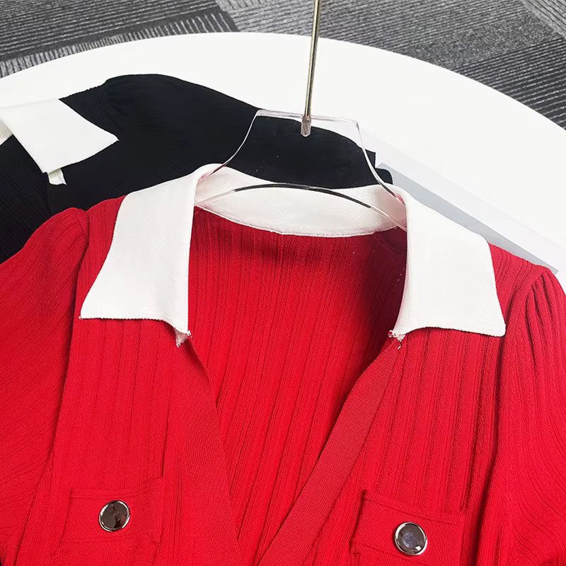 Robe évidée à simple boutonnage pour femmes, élégante robe à revers, manches courtes, chic, rouge, n