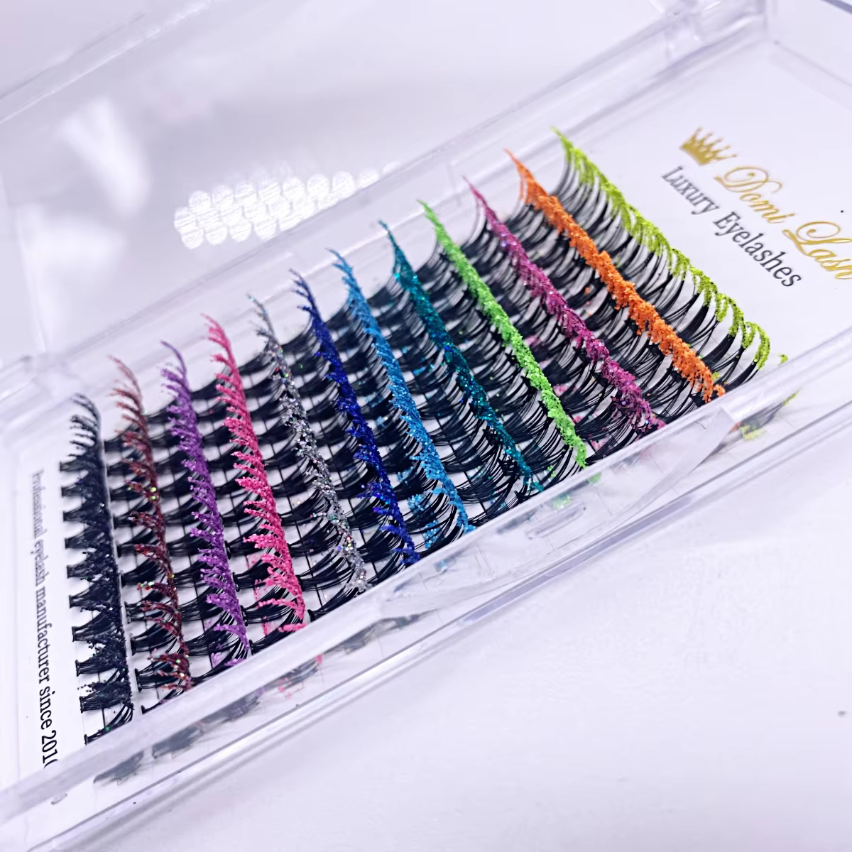 Extension de faux cils individuels à paillettes colorées, Volume russe, éventail préfabriqué, noël, 