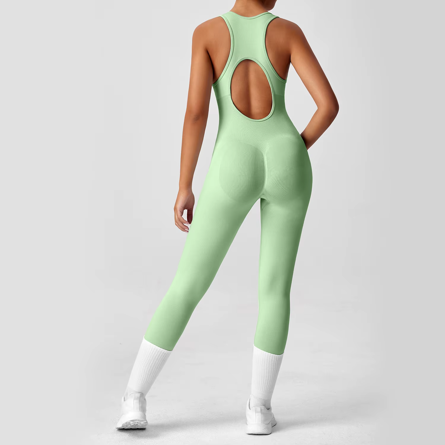 Body de yoga une pièce sans couture Peach Booty - Tenue de gymnastique de contrôle du ventre au dos 