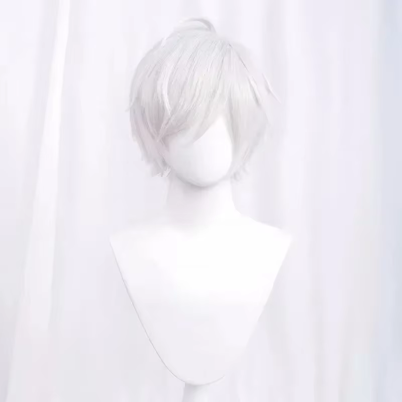 Perruque de Cosplay synthétique courte et lisse, blanc, vert, violet, marron, noir, bleu, gris, Oran