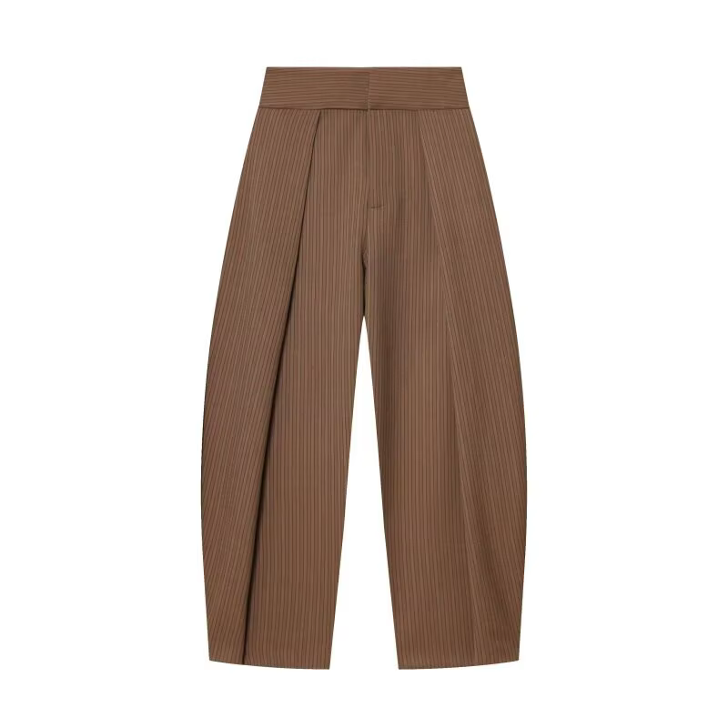Pantalon large pour femme, style rétro, couleur foncée, plissé, taille haute, décontracté, pour le t