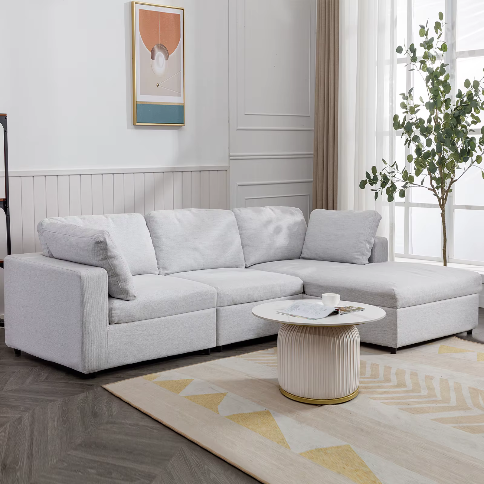 HORGgland-Canapé sectionnel en forme de L avec 2 coussins gratuits, chaise droite, O, 107 po