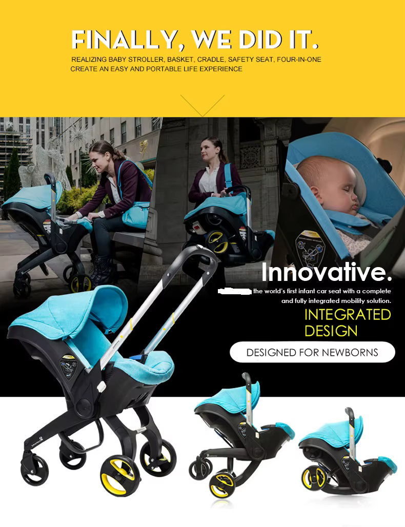 Poussette pliable 4 en 1 avec siège auto et nacelle, poussette haute pour tout-petits et nouveau-nés