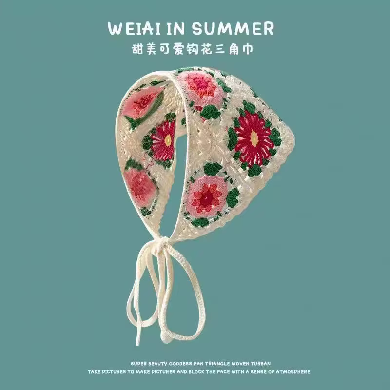 2026 Bandeau triangulaire ajouré en crochet fait main pour femmes coréennes, style doux et mignon, p