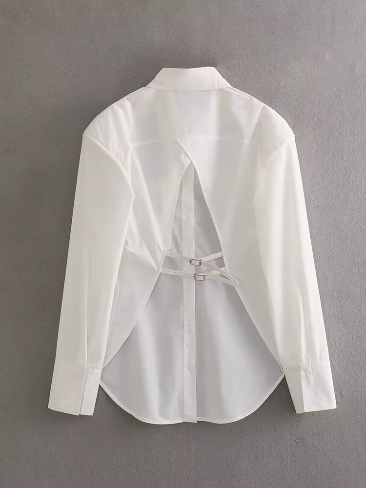 Vintage femmes élégant dos nu chemises 2023 mode dames décontracté à manches longues chemise blanche