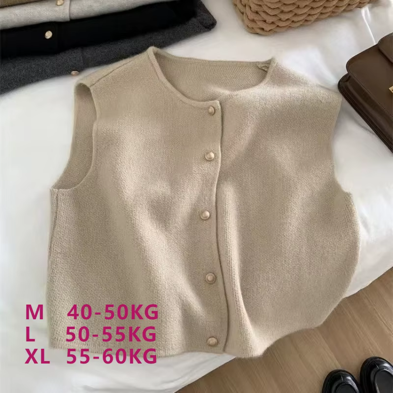 Cardigan coréen à col ras du cou pour femmes, boutons solides, manches courtes, manteaux, pull trico